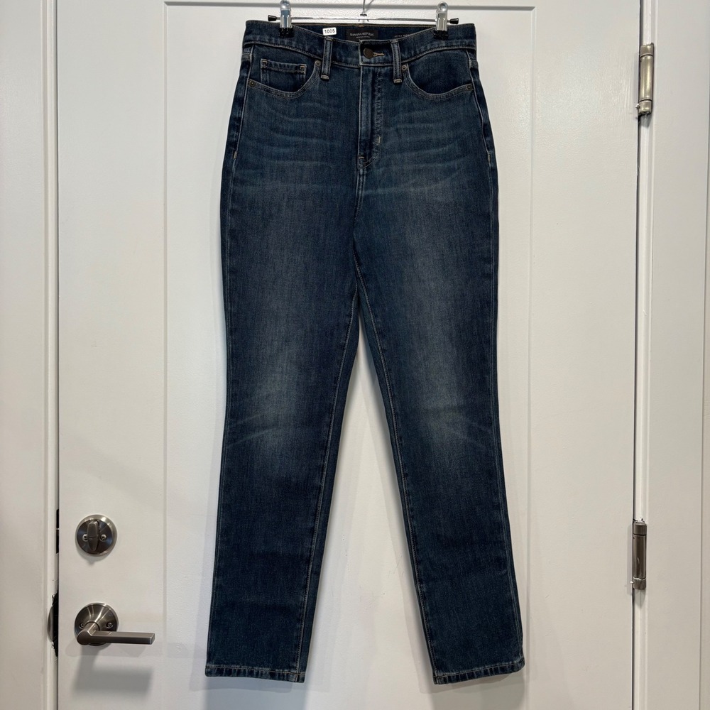 Gap‎ Women 27 Dark Wash High Rise Straight Leg Denim Jeans Blue Stretch 6/30